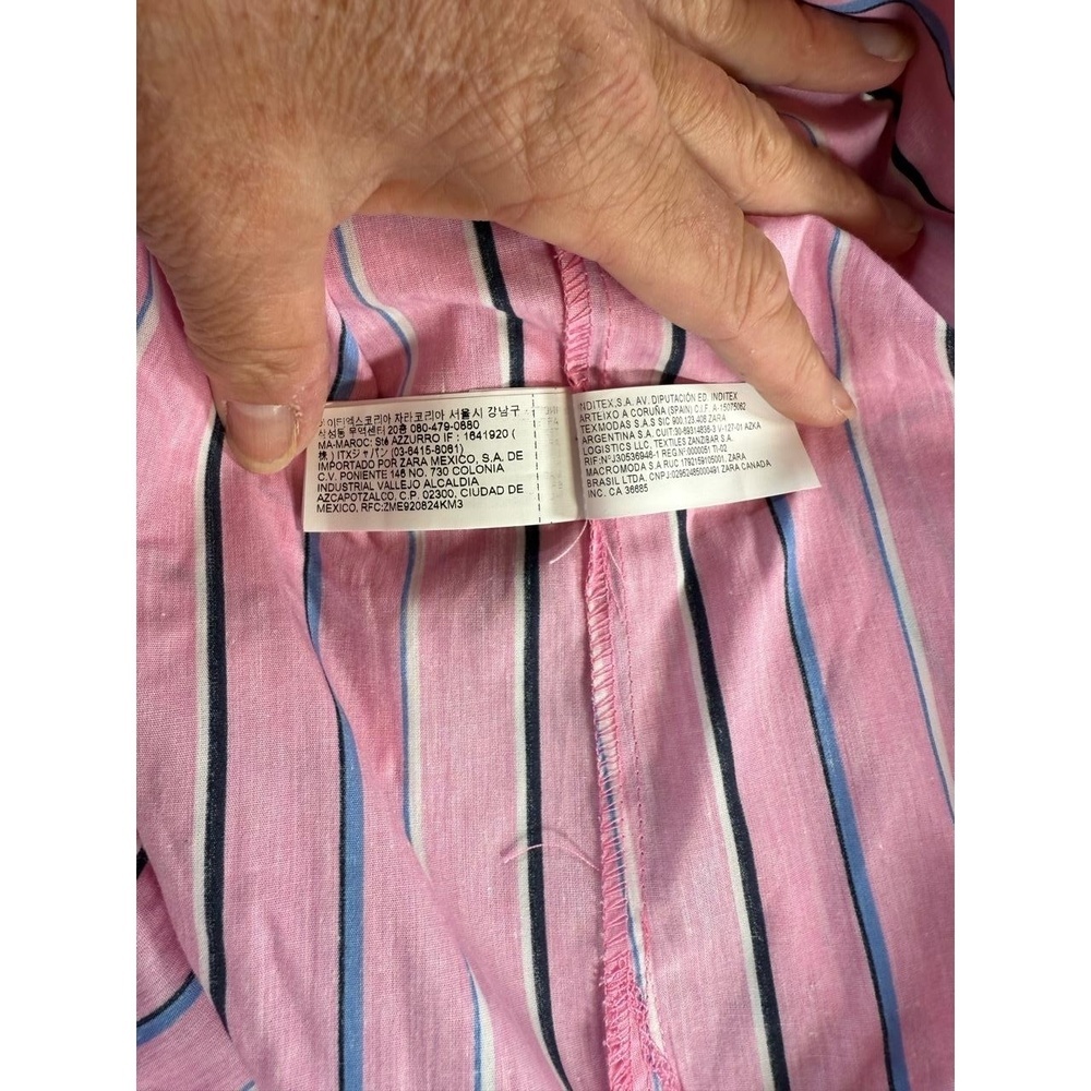 NWT Zara Womens XL Pink Striped Button Down Long Sleeve Layering Shirt - Picture 7 of 11